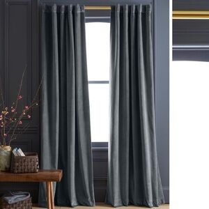NWT QUINCE 48x96 Cotton Velvet Room Darkening Curtain Slate 3544